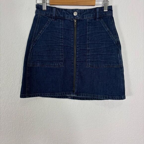 Madewell Blue Denim Gold Zip Up Mini Skirt - Picture 1 of 5